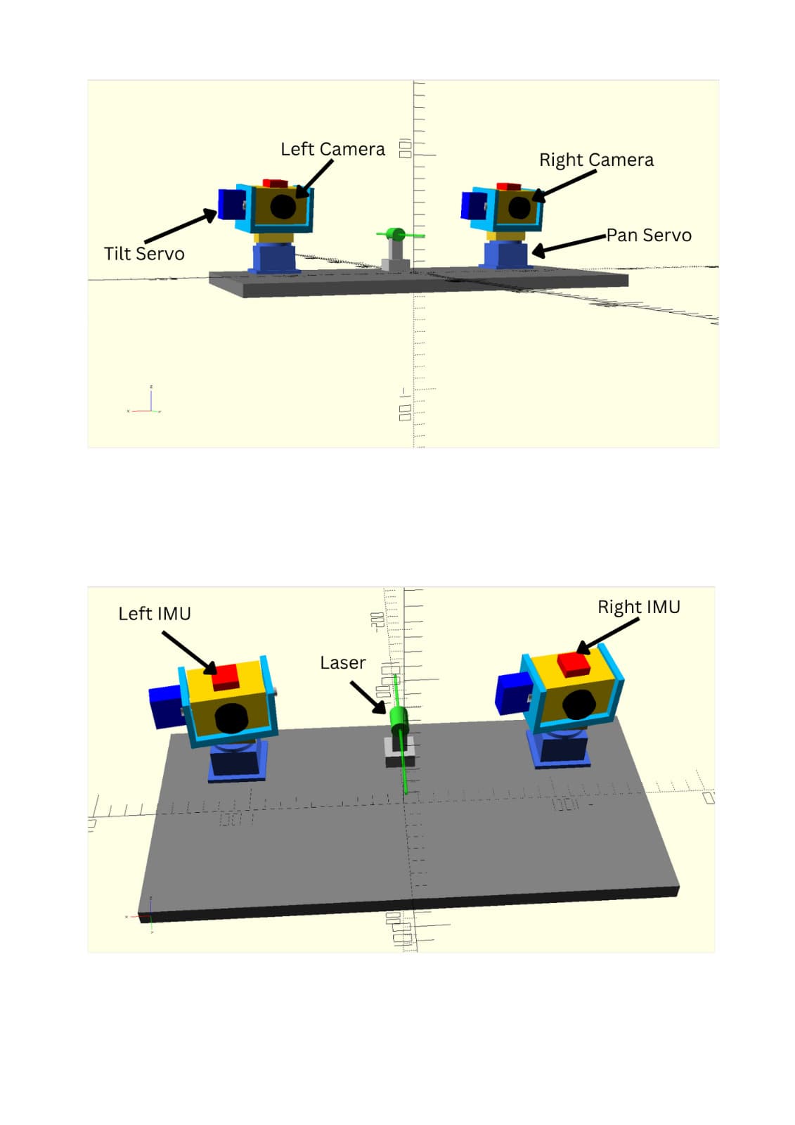 The rig — stereo pair on the pan-tilt mount, as modelled